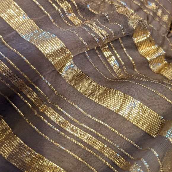 JAY AHR taupe & gold striped strapless floor length maxi dress, soie silk M - Picture 6 of 7